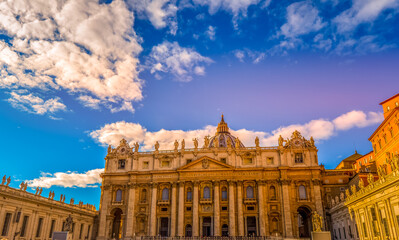 Obraz premium The Papal Basilica of Saint Peter in the Vatican, or simply Saint Peter's Basilica is a renaissance style church in Vatican in Rome , Italy