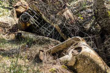 Car Wrecks in a Creek to Reduce Erosion on Virgil Phillips Farm Park, ID