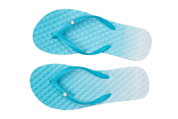 top view of blue flip flops on white back ground