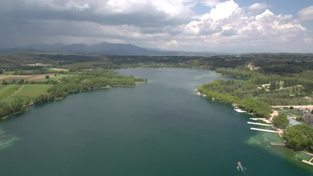 Aerial view of beautiful lagoon. Drone Footage