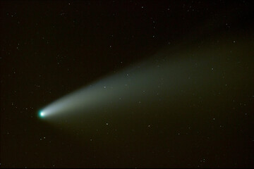 A dazzling view of a comet (Neowise) in the night sky