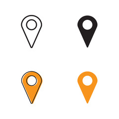 Simple pointer location icon on white background 4 types such as outline, black, color, outline and color. Vector illustration.
