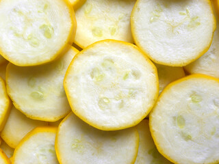 White and yellow color sliced cut Golden zucchini vegetable