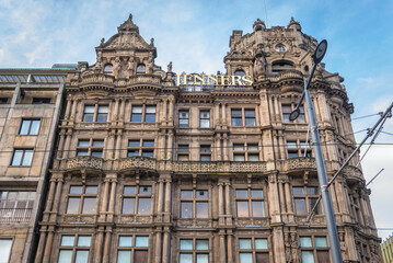 Facade of historical Jenners Department Store on Princess Street in Edinburgh city, Scotland, UK
