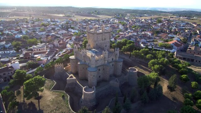 Aerial view of beautiful castle. Drone Footage