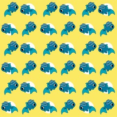 Blue Fish Wearing a Hat Cute Illustration, Cartoon Funny Character, Pattern Wallpaper 