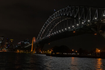 Naklejka na ściany i meble Night panoramic cityscape from Sidney harbour bridge on february, 2018
