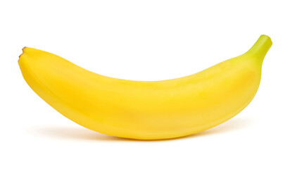 One banana isolated on white background. Perfectly retouched, full depth of field on the photo. Top view, flat lay