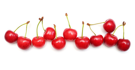 Obraz na płótnie Canvas Cherries isolated on white background. Top view, flat lay