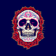 Mexican Skull Logo Mascot with Roses Illustrations