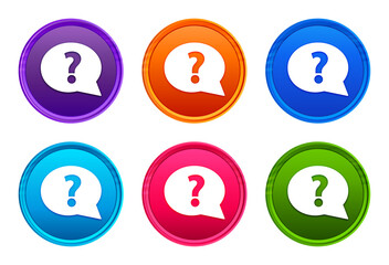 Question mark bubble icon luxury bright round button set 6 color vector