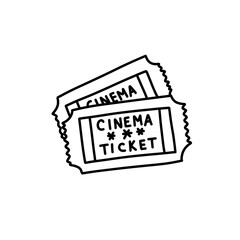 cinema tickets doodle icon, vector sticker illustration