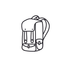 backpack doodle icon, vector black line illustration