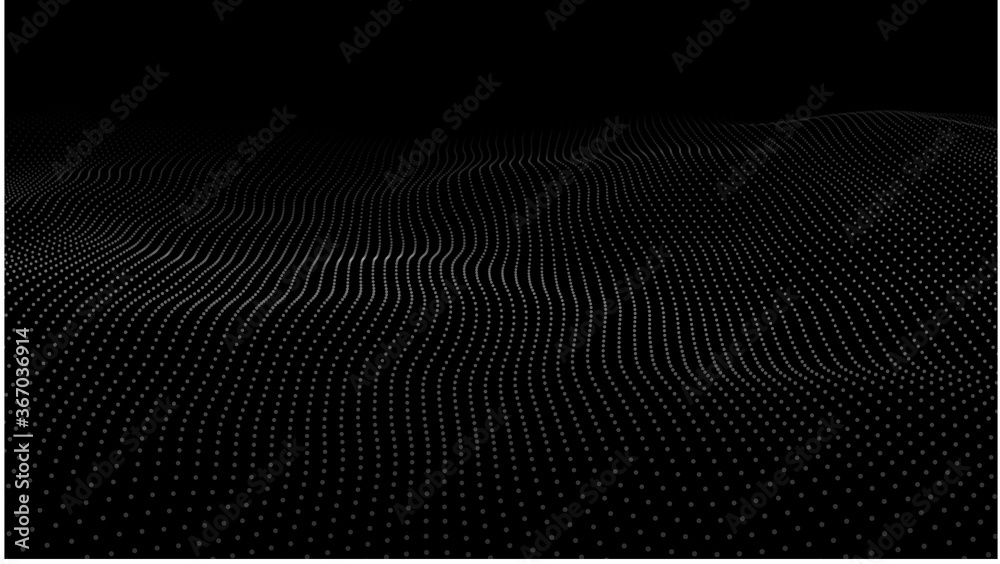 Wall mural wave 3d. wave of particles. futuristic point wave. design for poster. technology vector background. 