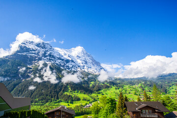 Fototapeta na wymiar A view of the mountain above the town of Grindelwald