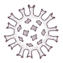 Coronavirus illustration with a grungy texture uncolored