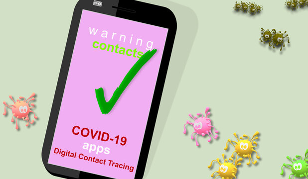 Follower, Tracking COVID-19 Apps. Mobile Software Applications. Digital Contact Tracing In Response To The Coronavirus. Identifying, Search For Possibly Infected Individuals. 3d Drawing Representation