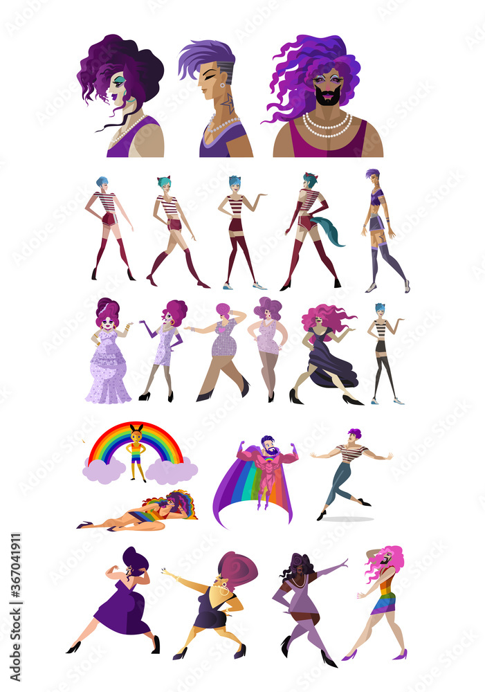 Wall mural lgbt beautiful characters happy collection