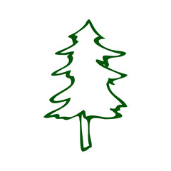 Christmas trees. Hand-draw doodles in green color.