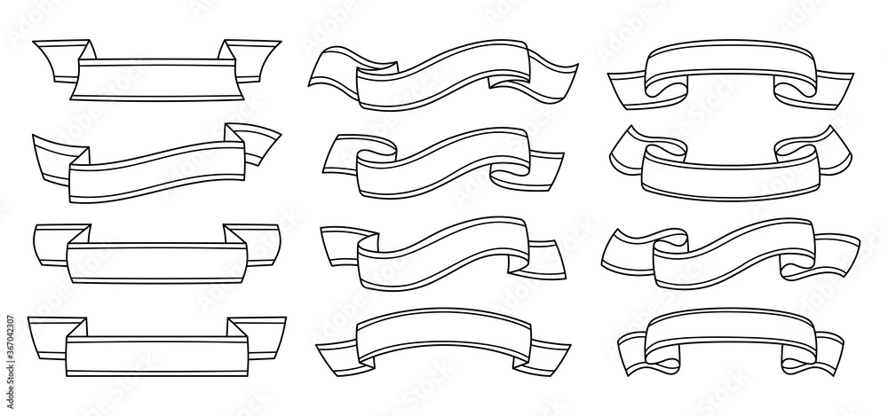 Wall mural ribbon outline set. decorative icons, tape blank flat collection. modern monochrome design, linear r