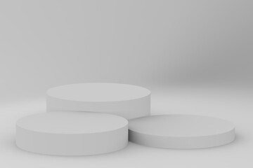 3d gray white cylinder podium minimal studio background. Abstract 3d geometric shape object illustration render.
