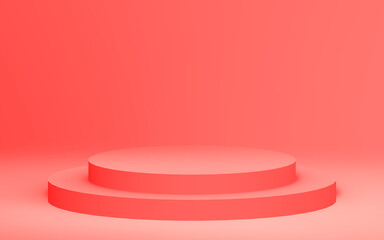 3d pink coral cylinder podium minimal corner studio background. Abstract 3d geometric shape object illustration render. Display for valentine product.
