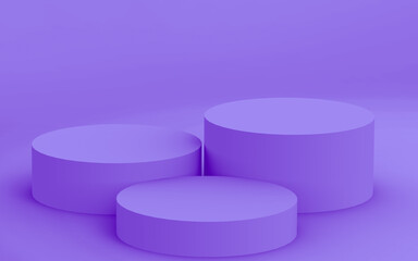 3d purple violet cylinder podium minimal studio background. Abstract 3d geometric shape object illustration render. Display for cosmetic perfume fashion product.