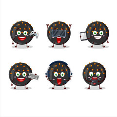 Halloween black candy cartoon character are playing games with various cute emoticons