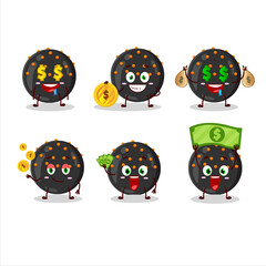 Halloween black candy cartoon character with cute emoticon bring money