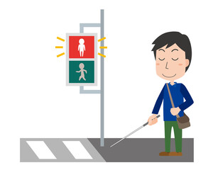 信号待ちをする視覚障がい者