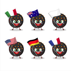 Halloween black candy cartoon character bring the flags of various countries