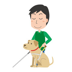 盲導犬と視覚障がい者の男性