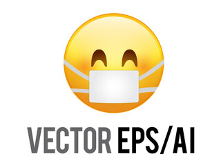 Vector yellow happy smiley face icon with wearing protect mask
