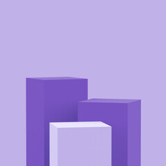 3d purple violet and white cubes square podium minimal studio background. Abstract 3d geometric shape object illustration render. Display for cosmetic perfume fashion product.