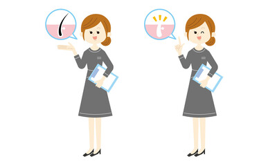 脱毛エステサロンスタッフセット（毛根イラスト 手で指し示す・指差し）ベクターイラスト