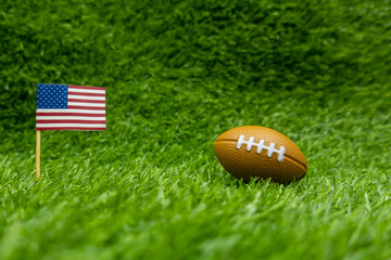 America football for soccer on green grass background