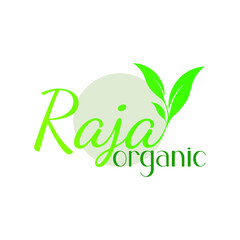 green raja organic leaf plant vector logo with light green circle background