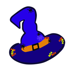 witch hat for halloween, trick or treat, spiders and cobwebs, isolated elements on white background, flat design vector illustration