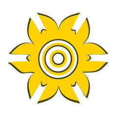 yellow sun ornamental logo, modern circular composite symbol, flat design vector illustration