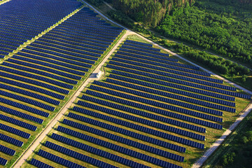 Solar panels in aerial view. Photovoltaic power plant