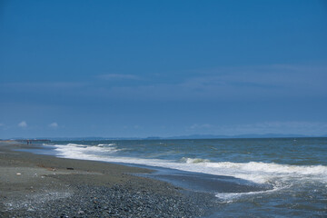 海, 海岸, 波, 浜, 砂, 水, 白波, 空, 青