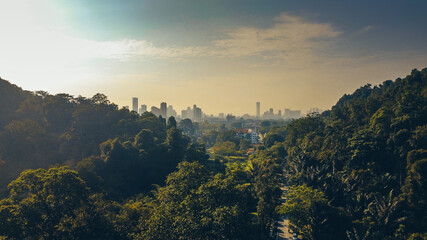 High angle view of georgetown city during the sunrise.