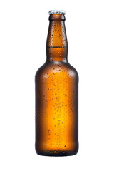 500ml brown beer beer bottle with drops isolated without shadow on a white background