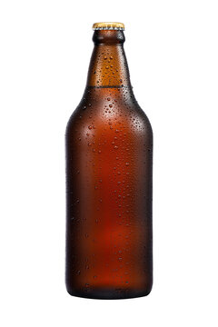 600ml Brown Beer Beer Bottle With Drops Isolated Without Shadow On A White Background