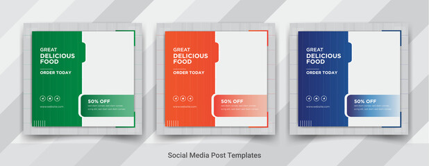 Great delicious food social media square post templates design 