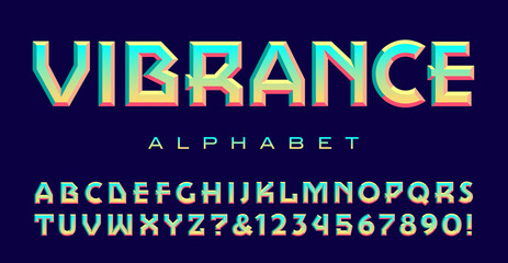 Font with Geometric Lines and a Bright Vibrant Color Scheme: Vibrance Alphabet. - obrazy, fototapety, plakaty