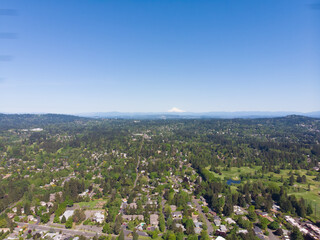 A suburb in the USA of Portland, Oregon, taken from a height