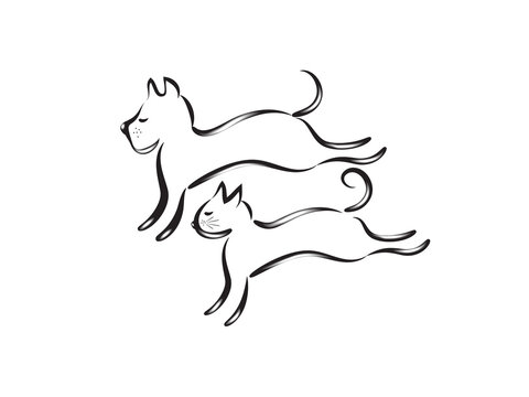 Logo Cat and dog silhouettes adoption concept vector image logotype design background template