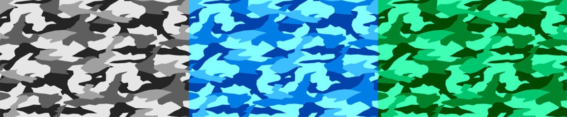 military camouflage texture in multiple colors. Seamless pattern for textiles. Vector