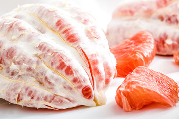 Close-up of red-meat honey pomelo still life